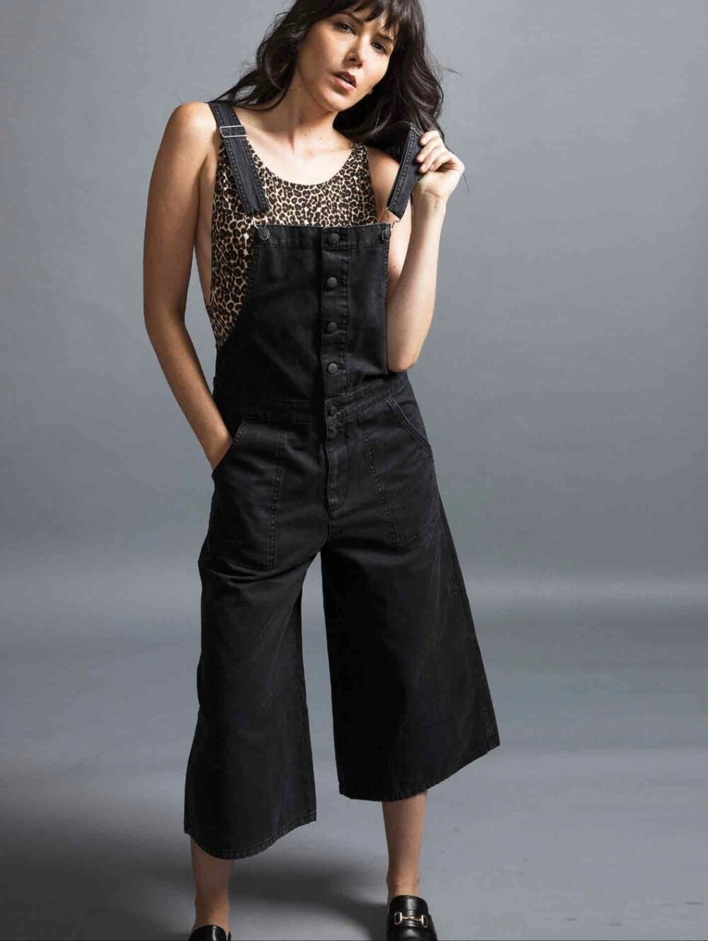 Black Wide-Leg Denim Overalls for Women